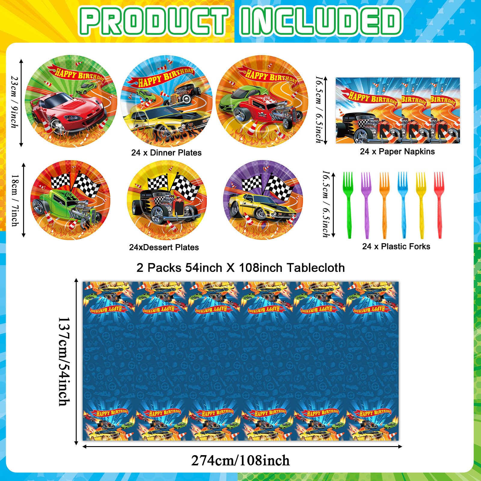 Party Greeting hot car dessert plates add festive flair to birthday desserts.