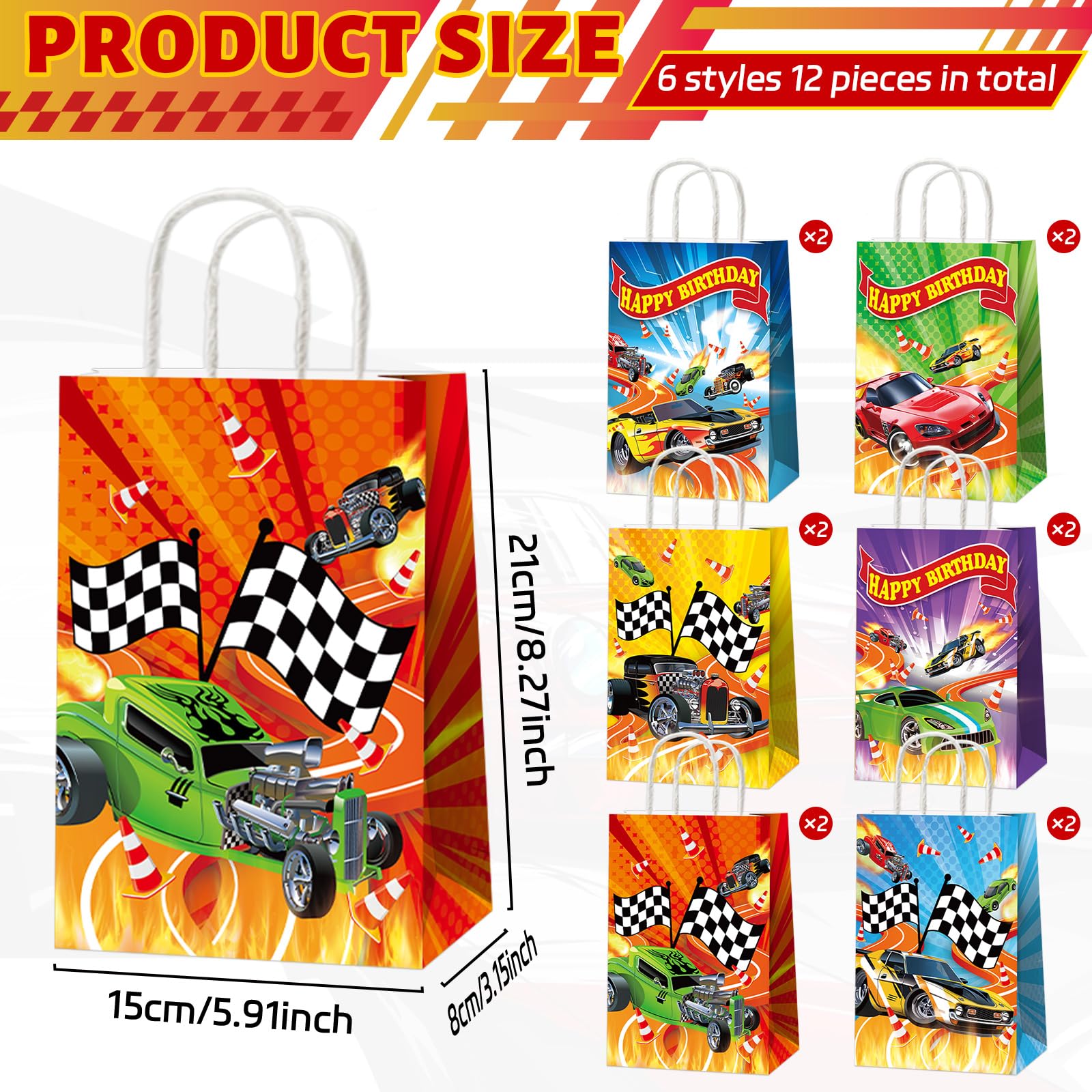 Party Greeting hot car wheel bag with vibrant colors, ideal for treats or small gifts.