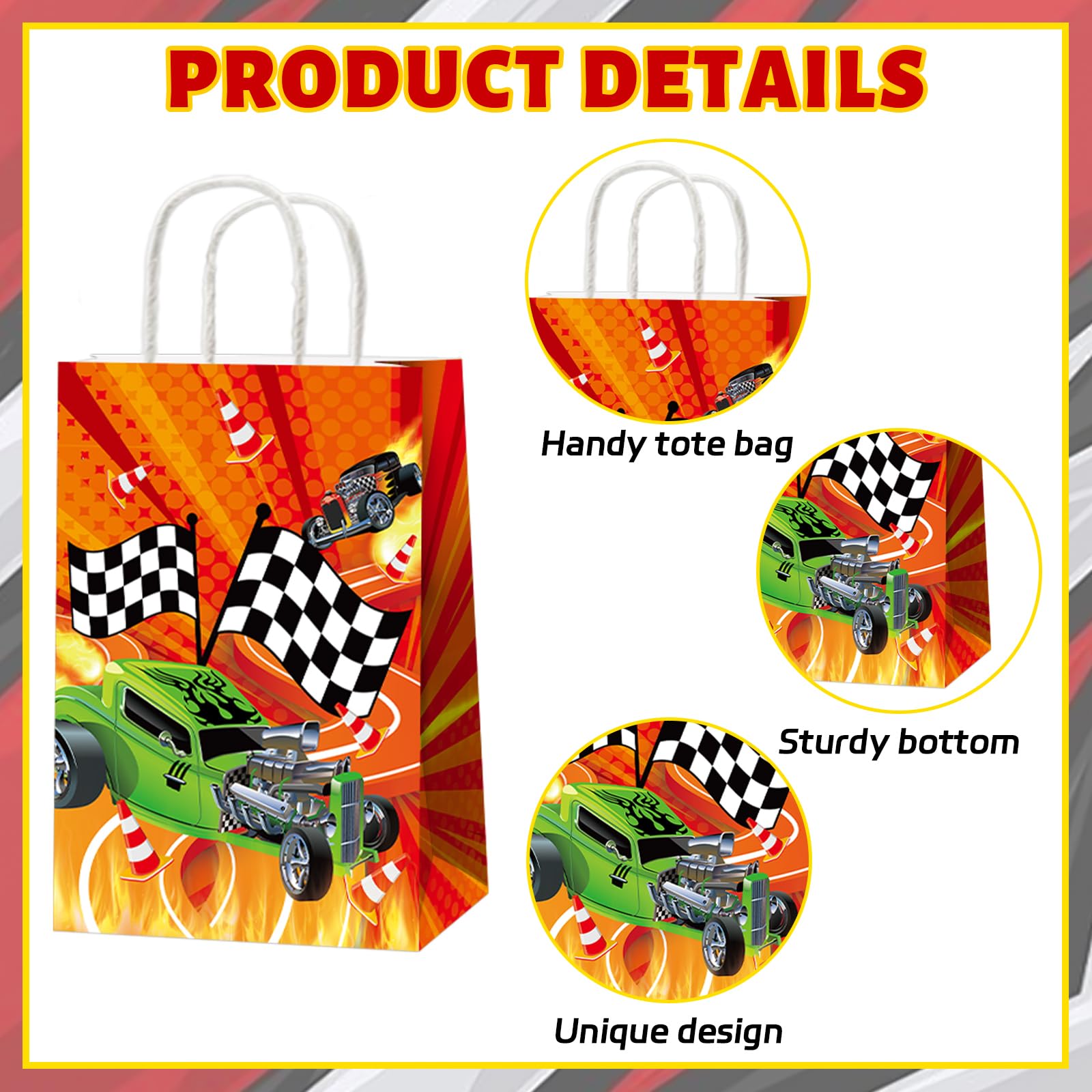 Party Greeting hot car wheel bag shows durable, lightweight design for easy carrying.