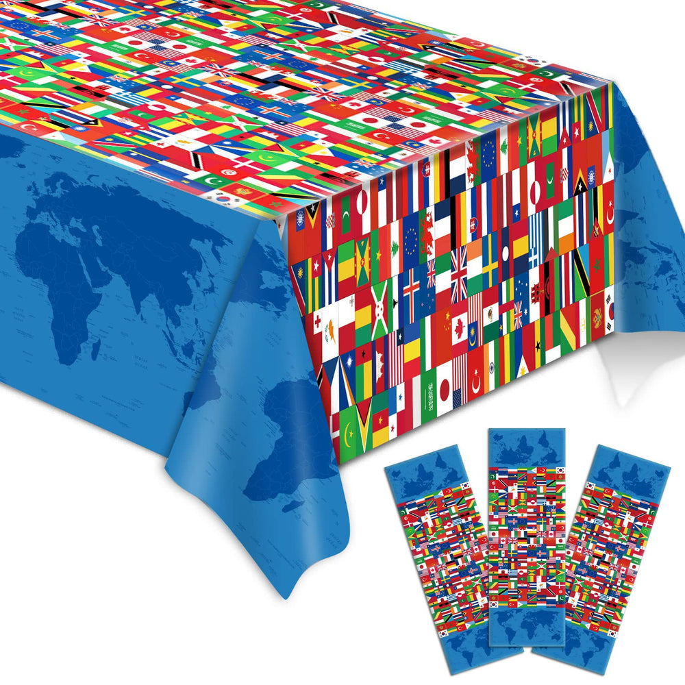 Party Greeting international flags tablecloth for festive settings with bold colors