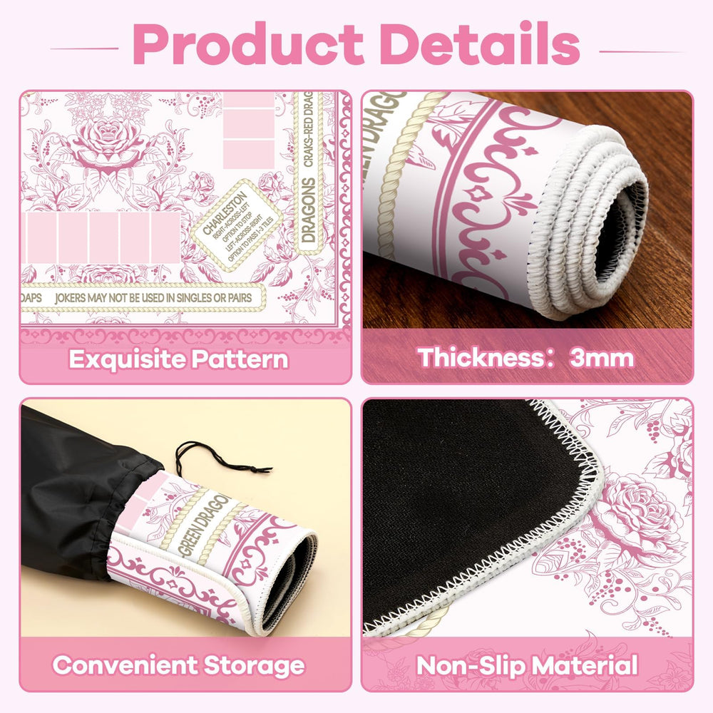 Party Greeting mahjong mat 80x80cm pink provides a snug fit on square tables.