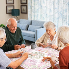 Party Greeting pink floral pattern adds traditional elegance to game nights.