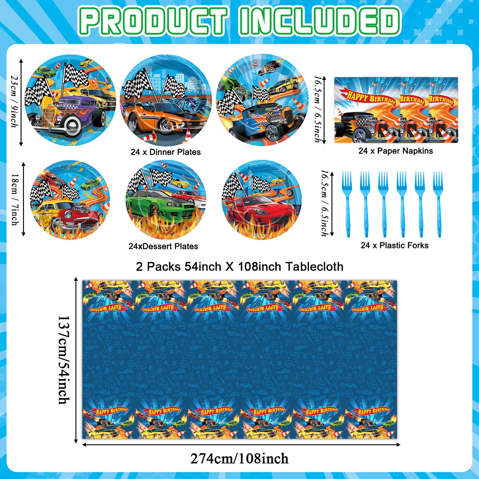 Party Greeting Race Car dessert plates showcase dynamic car art for sweet treats.