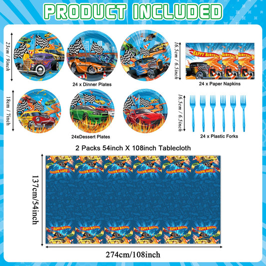 Party Greeting Race Car dessert plates showcase dynamic car art for sweet treats.
