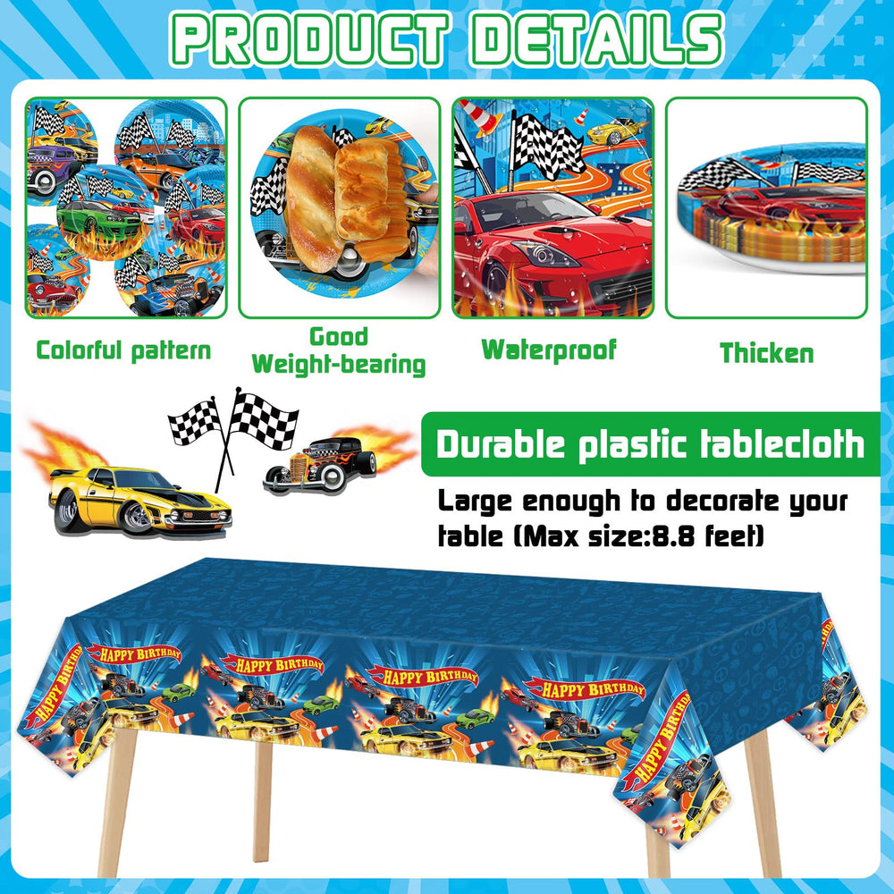 Party Greeting Race Car napkins provide quick cleanup after party snacking.