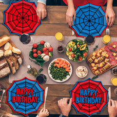 Party Greeting spider plates shown stacked for easy setup and cleanup.