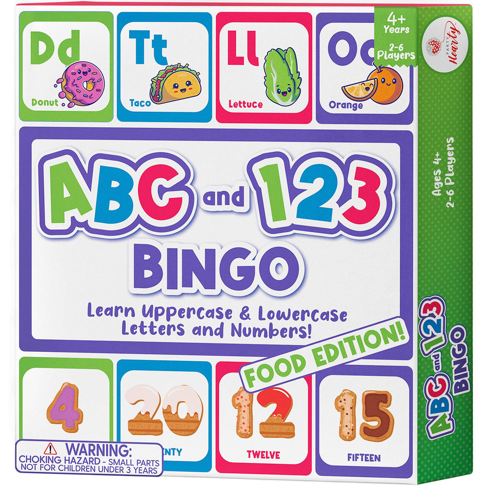 Party Hearty alphabet-number bingo board setup for group learning.