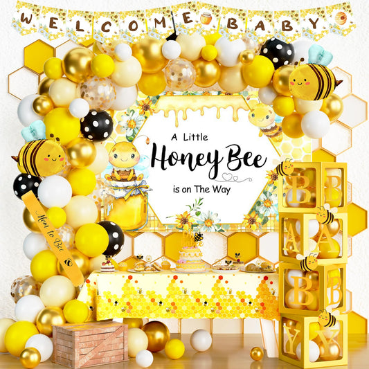 Party Inspo Bee Baby Shower backdrop for memorable photos.