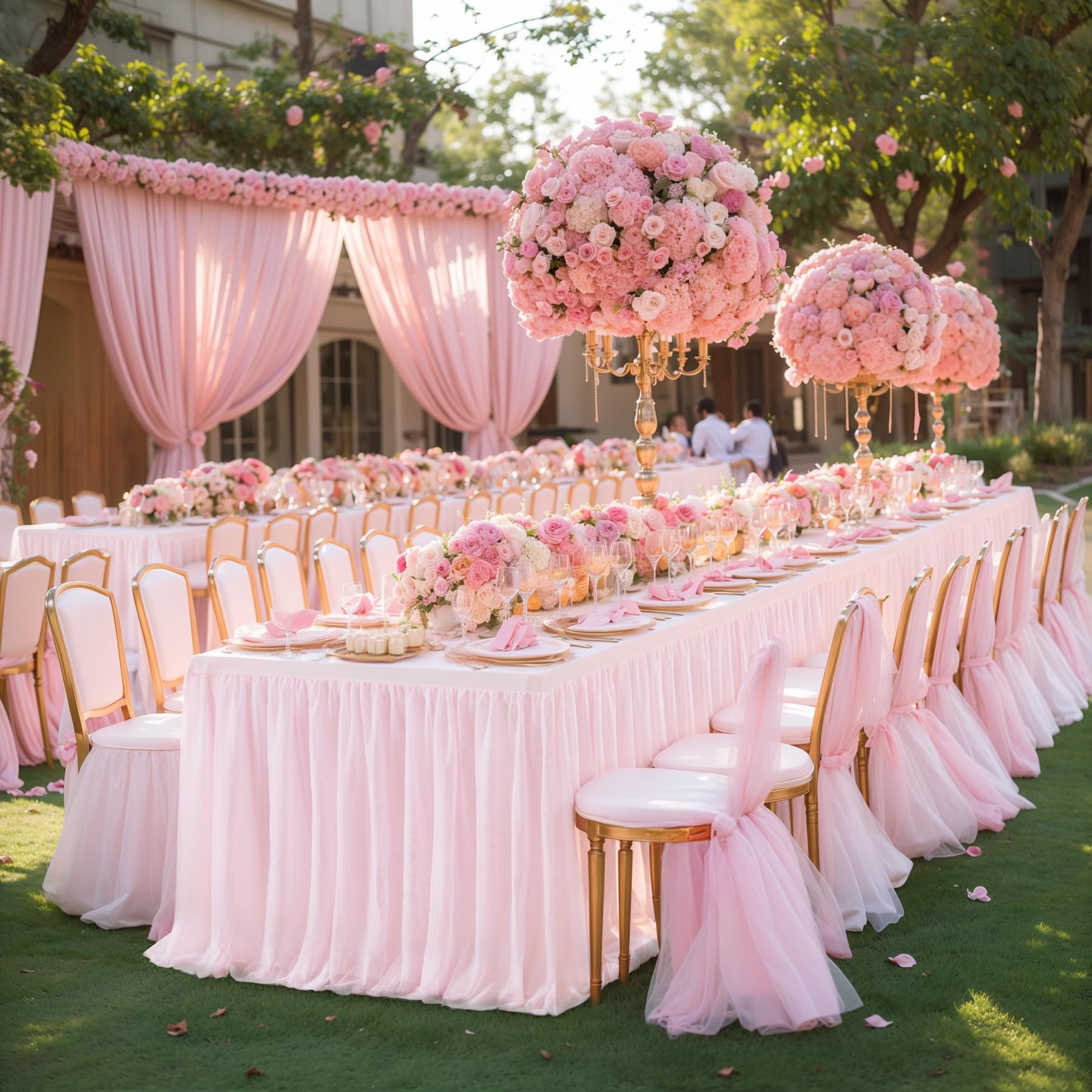 Party Talk 6ft table skirt with elastic edge keeps cloth secure.