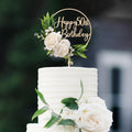 Party to Be Happy 50th birthday topper with 3D white roses elevates cake presentation.