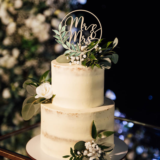 Party to Be Mr & Mrs Greeny cake topper side view highlighting elegant silhouette.