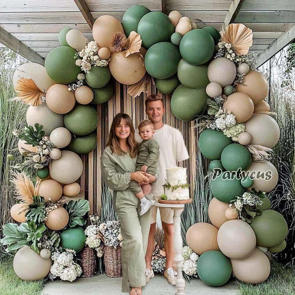 Apricot/tan balloons brighten the palette for warm celebrations