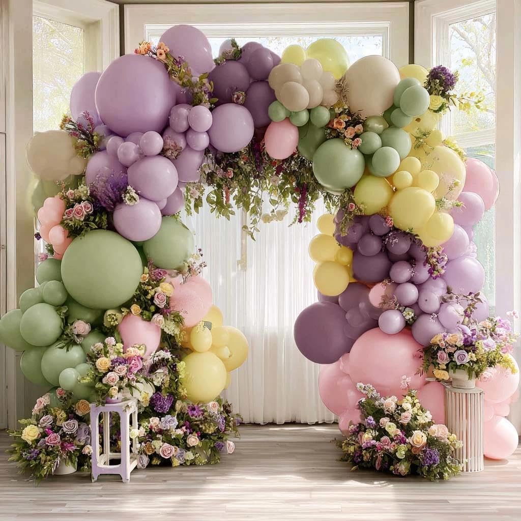Partycus balloon arch kit setup for a baby shower backdrop