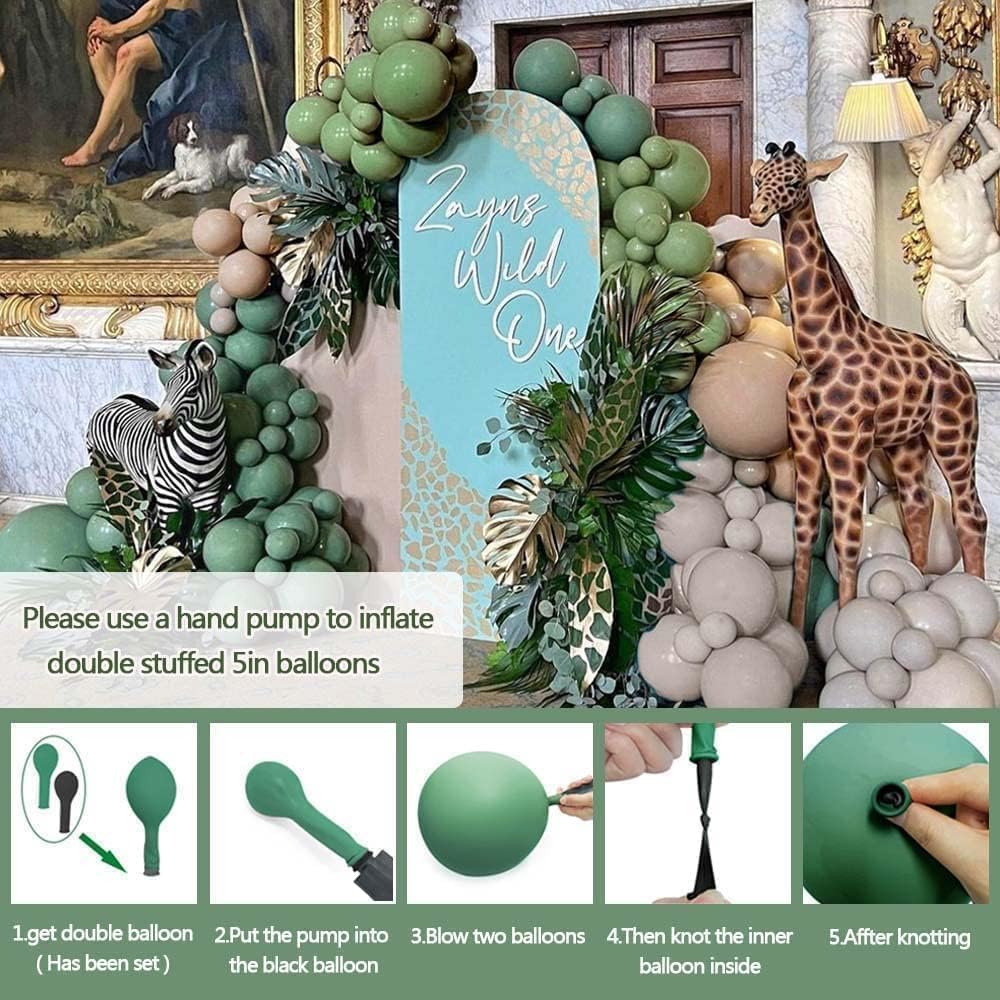 Dinosaur balloon arch accents elevate jungle-themed parties