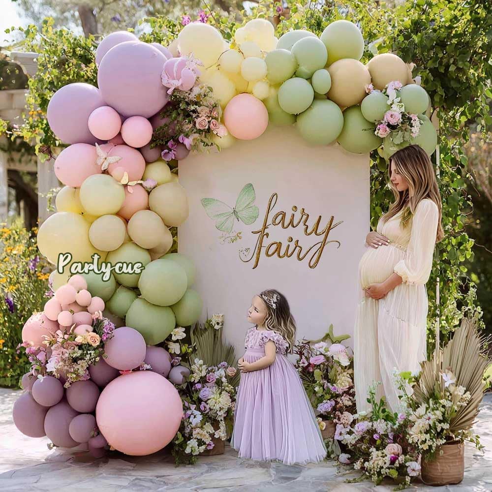 Partycus pastel garland close-up of double stuffed lavender and dusty green balloons