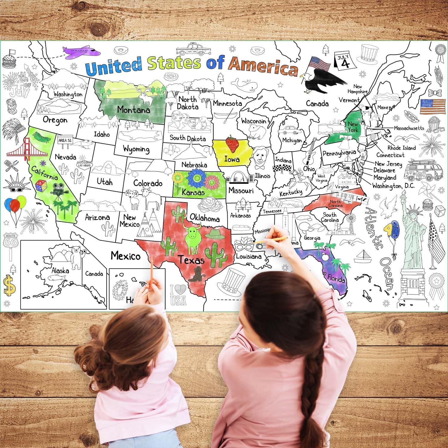 PartyGarden US Map Coloring Poster classroom-use supports teacher-led activities