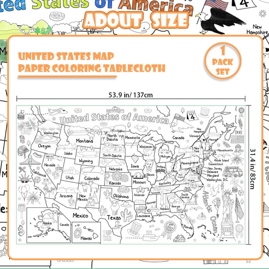 PartyGarden US Map Coloring Poster landmarks-detail highlights major sites for exploration