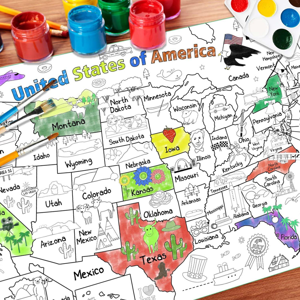 PartyGarden US Map Coloring Poster road-trip-planning assists planning future trips