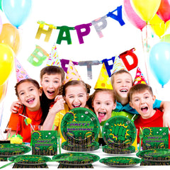 Party Greeting Green Hero tableware features Happy Birthday text for festive moments.