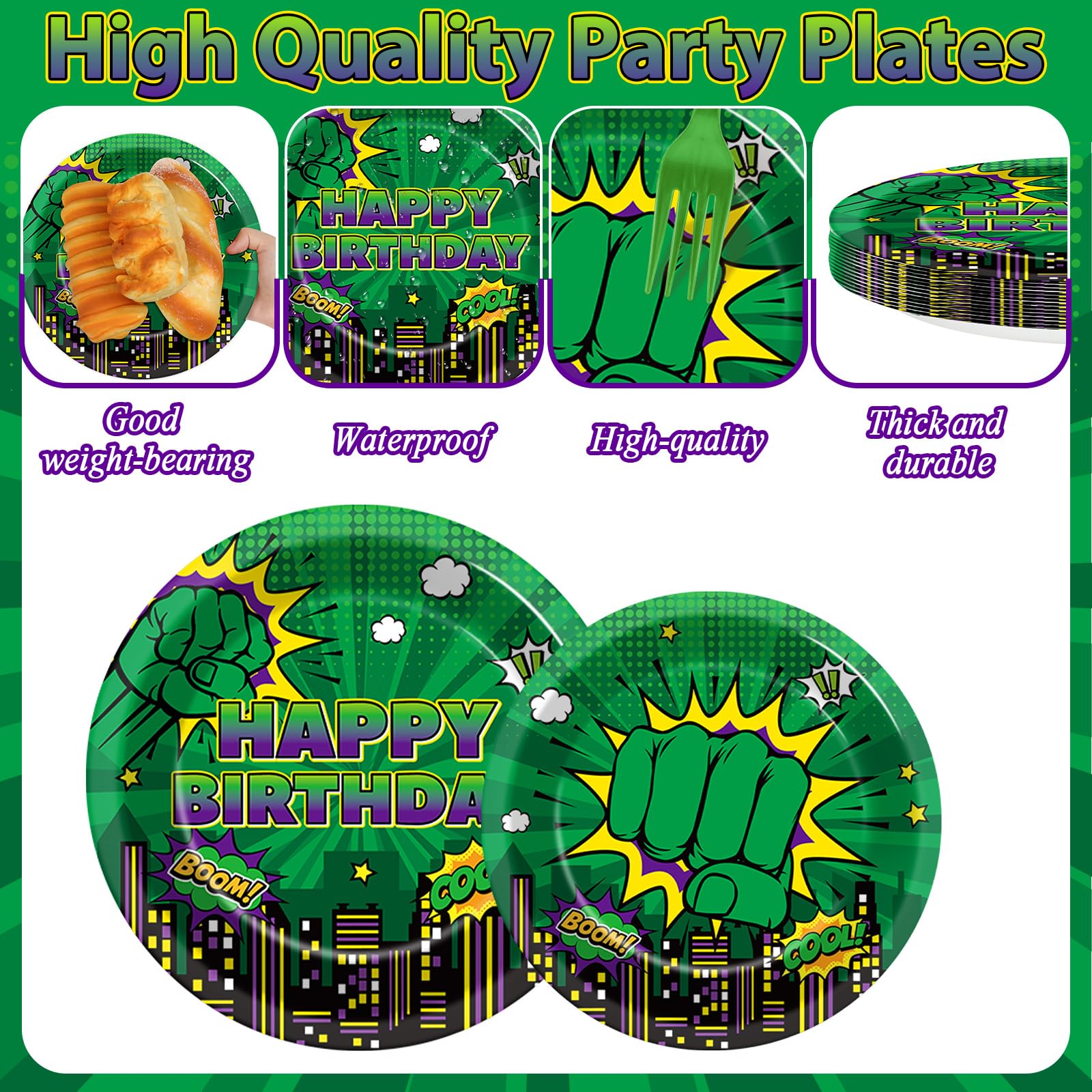 Party Greeting Green Hero napkins 6-5in ready for snacks and spills during hero party.