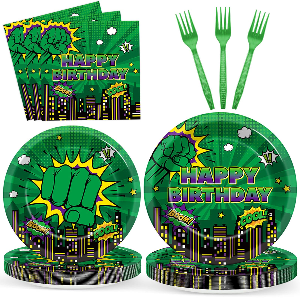 Party Greeting Green Hero plates 9in for quick cleanup after a busy birthday party.