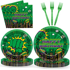 Party Greeting Green Hero plates 9in for quick cleanup after a busy birthday party.