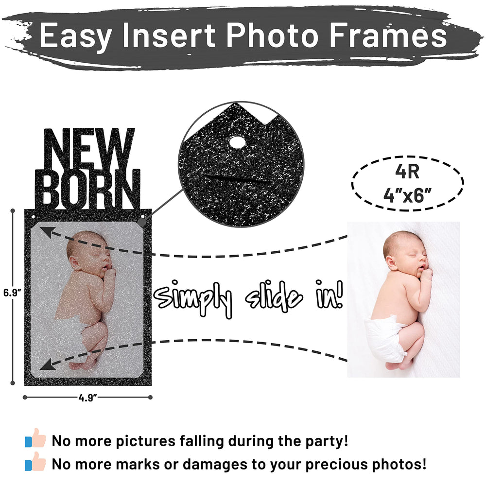 PartyHooman newborn card in photo frame for newborn milestone display.