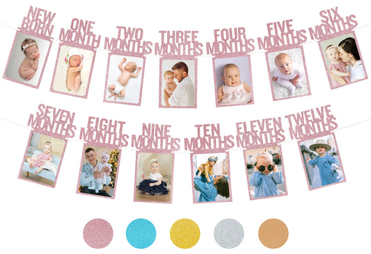PartyHooman pre-strung 1st birthday photo banner with frames for quick setup and secure photos