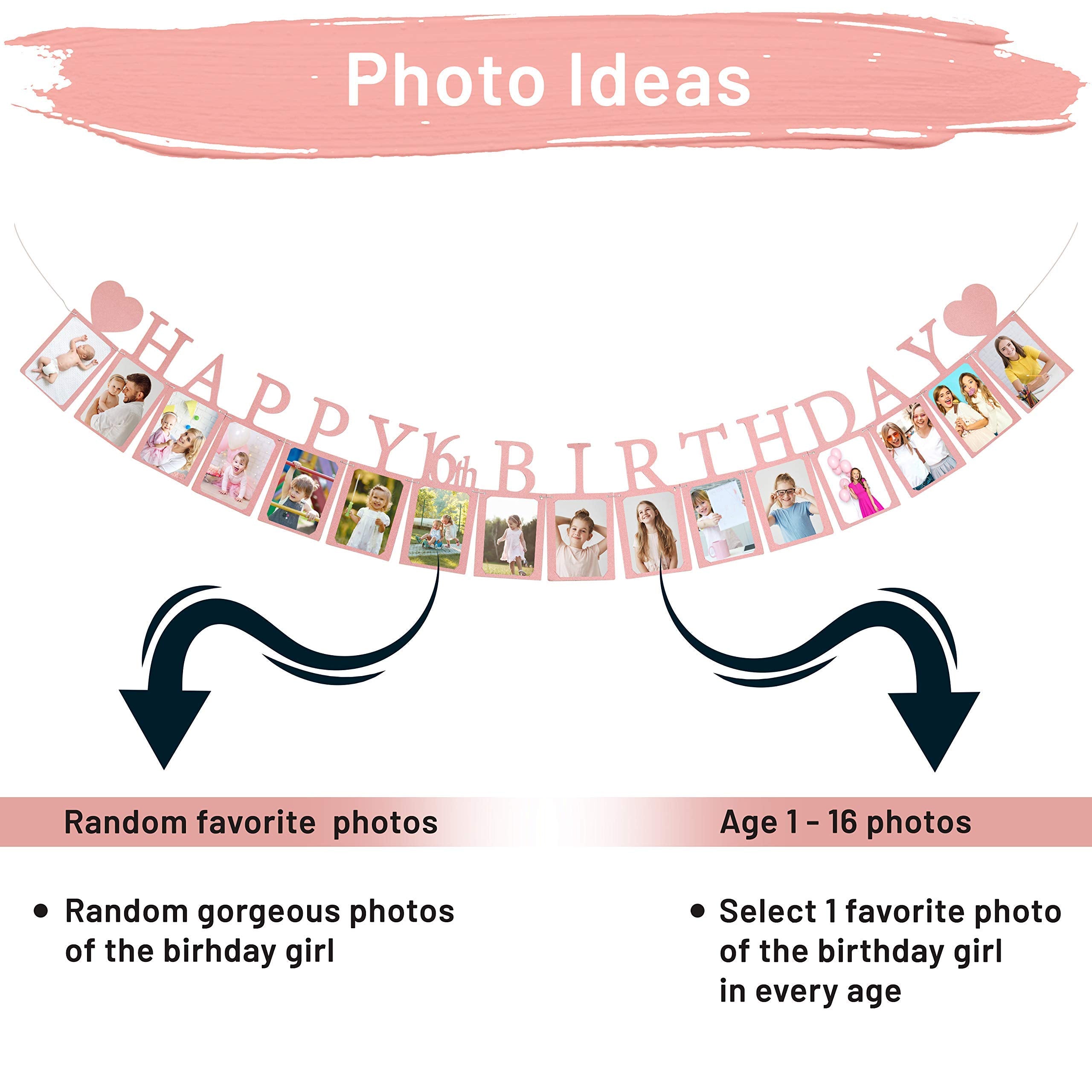 PartyHooman Sweet 16 banner shows 16 signs for personalized decor.