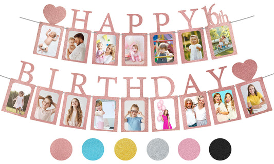 PartyHooman Sweet 16 banner in rose gold preassembled for quick display.