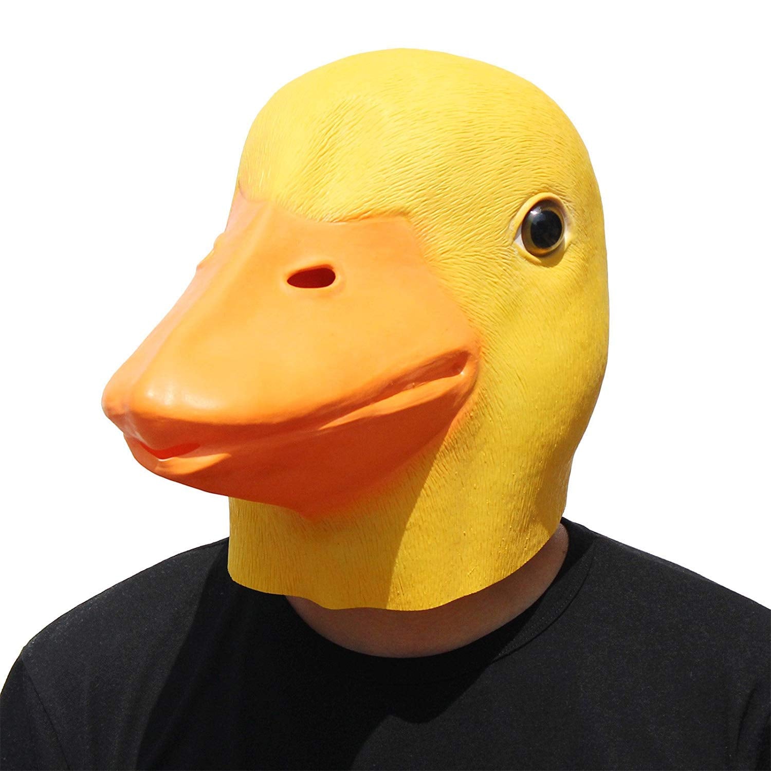 PartyHop Yellow Duck Mask in packaging shows slight deformation that recovers with reshaping