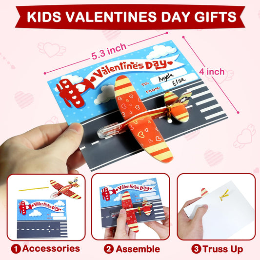 Partyloud valentines card with gold wire securing airplane attachment