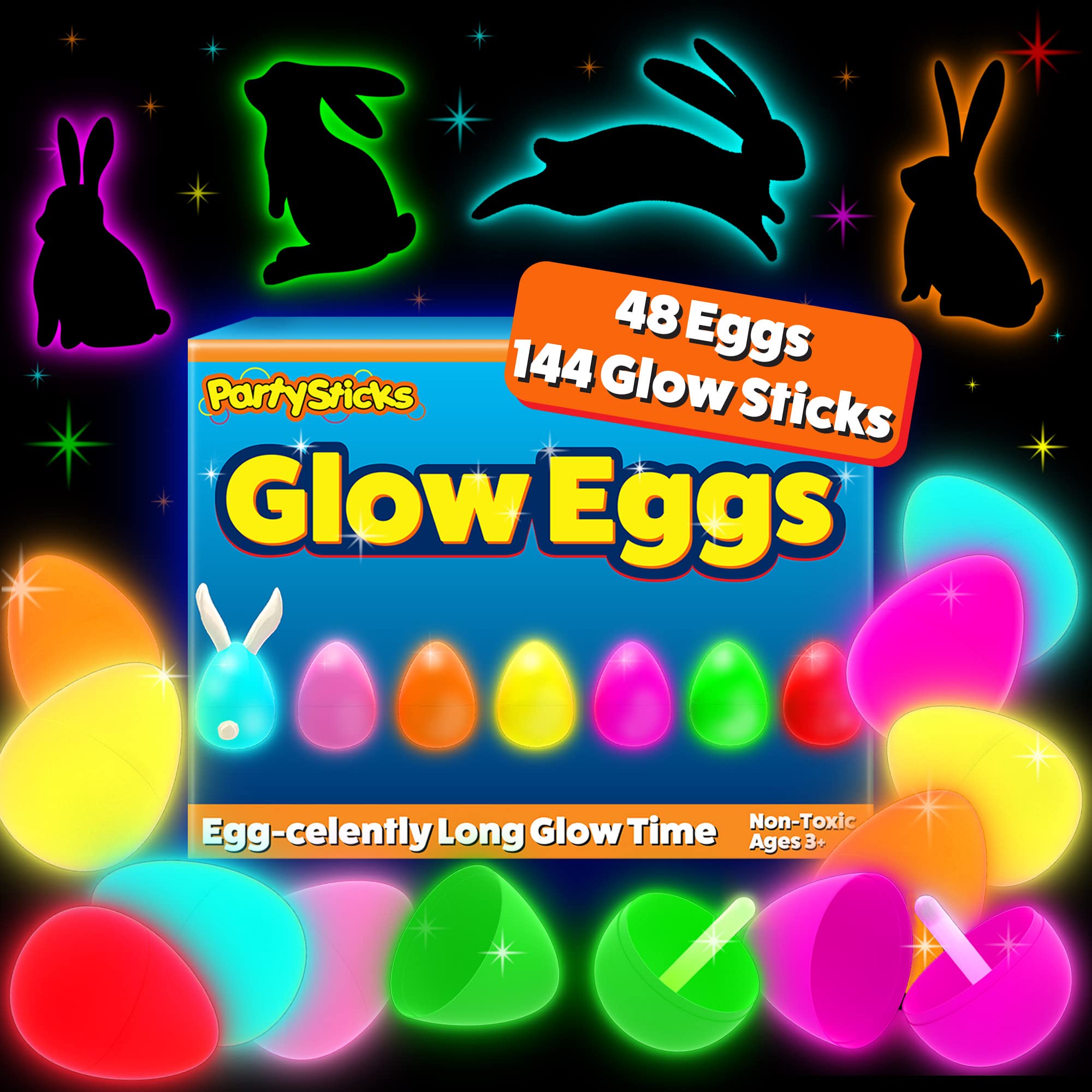 PartySticks Easter Glow Eggs glow in the dark for exciting egg hunts.
