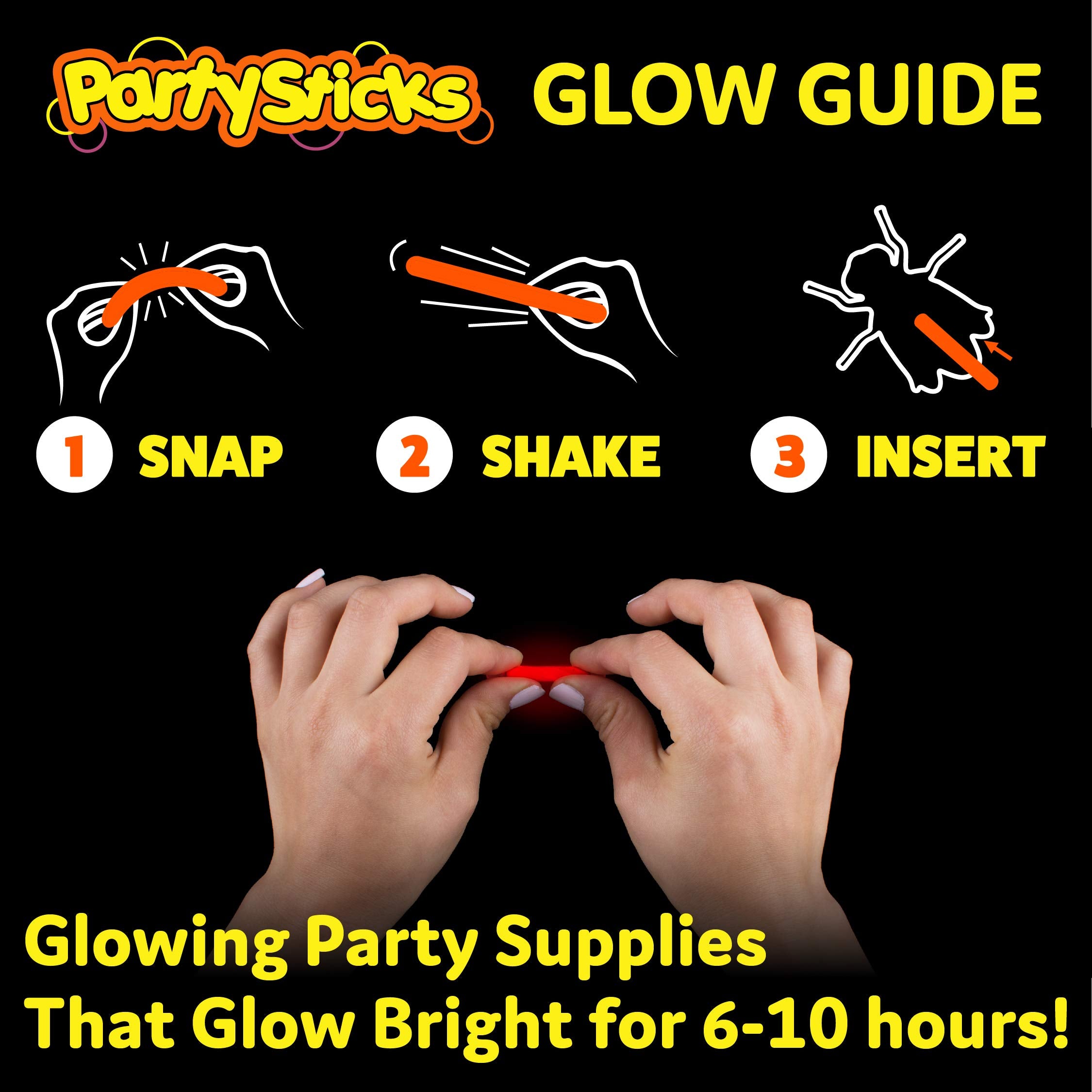 PartySticks glow-decorations-packs illustrate easy setup for Halloween parties.