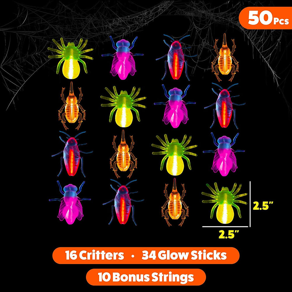 PartySticks mini glow sticks in blue, red, green, yellow, and purple for hours of glow.