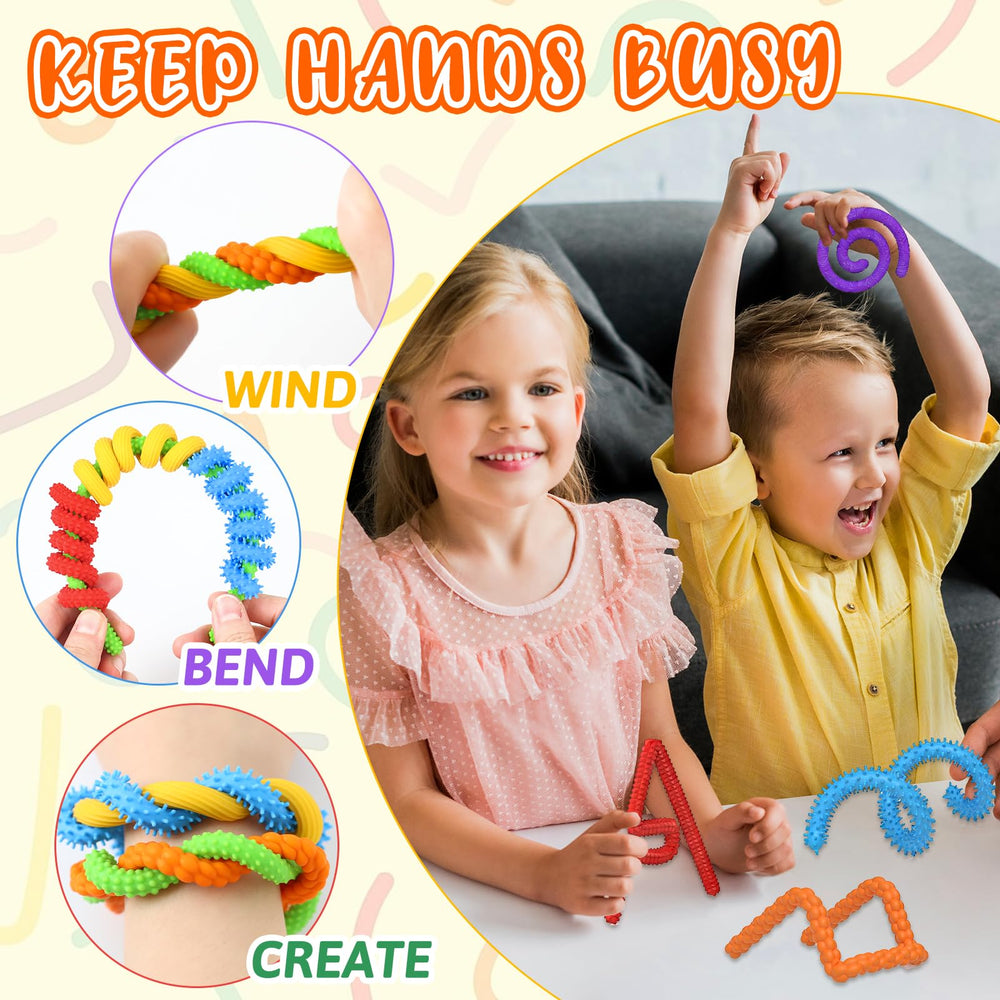 Party Tonight kid with fidget sticks demonstrates portable, pocket-sized calming activity.