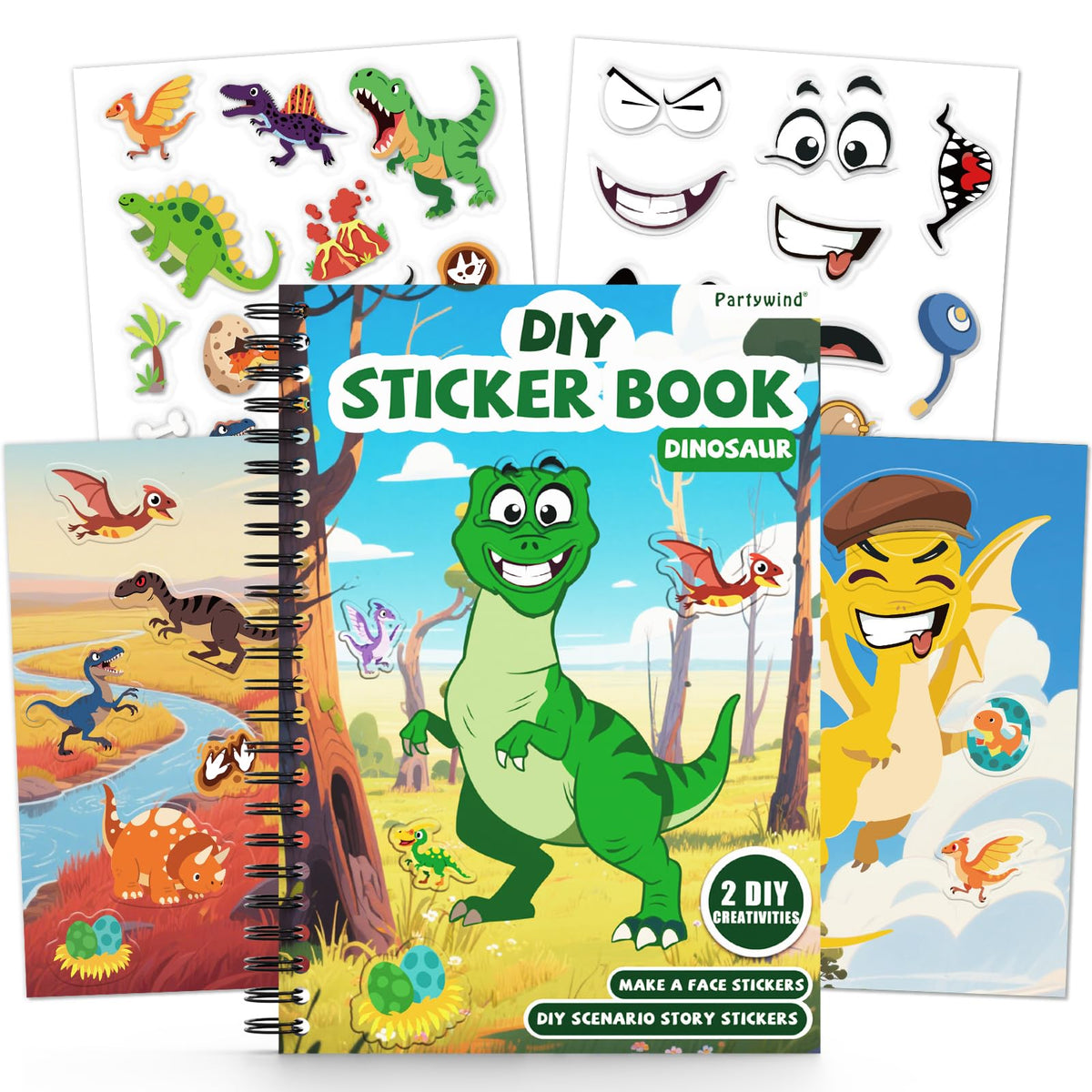 PARTYWIND Dinosaur sticker book cover with bright colors for engaging toddler play