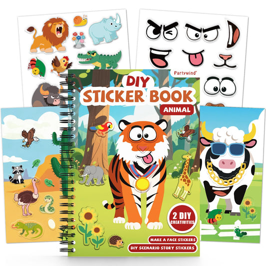 PARTYWIND animals sticker book front cover for mess-free, creative play.