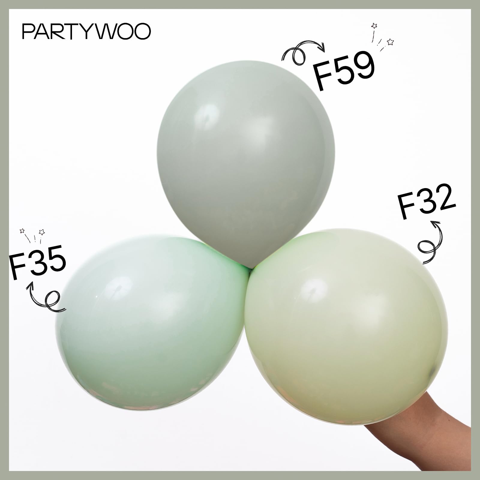 PartyWoo 140pcs dusty green balloons pack for complete party decor
