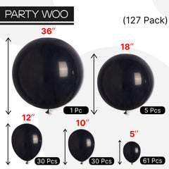 PartyWoo 5-inch matte black balloon compact accent pieces.