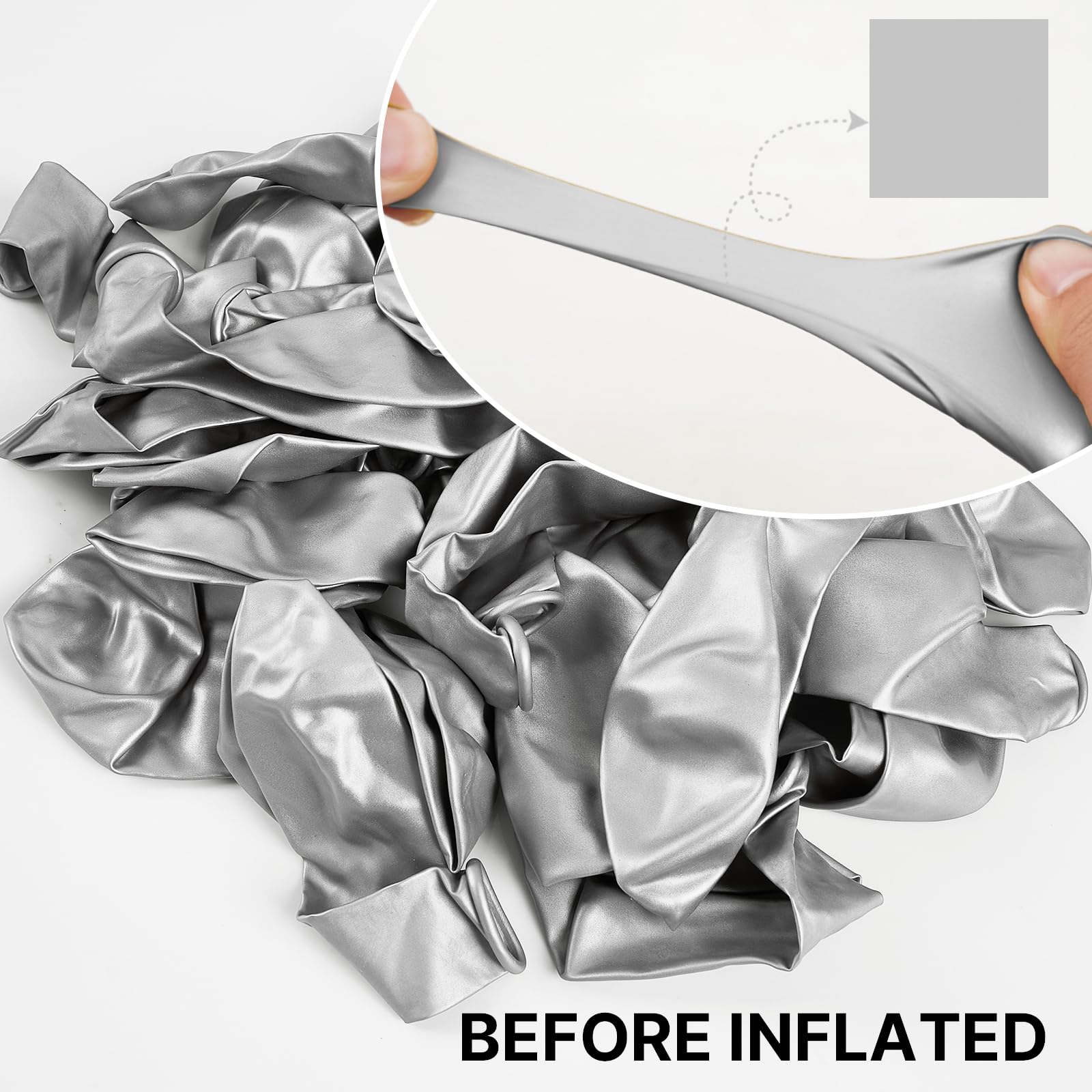 PartyWoo air-fill option with silver balloons for long-lasting ceiling or arch decorations.
