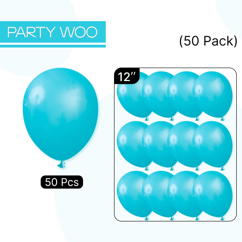 PartyWoo guidance helps avoid overfilling teal balloons during setup.