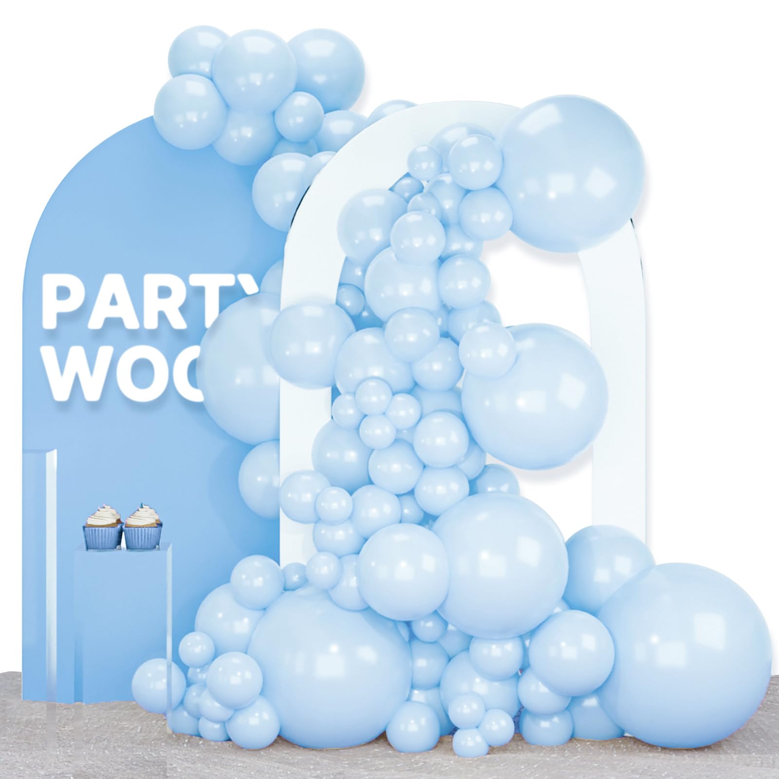 PartyWoo baby blue 18inch balloons create a bold arch display for celebrations.