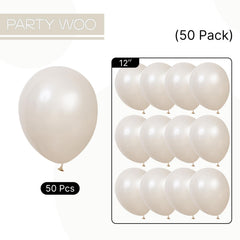 PartyWoo baby shower decor using ivory balloons for backdrop.