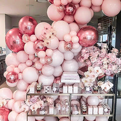 PartyWoo Baby Shower Decor Ideas with pale pink balloons for photo backdrops.