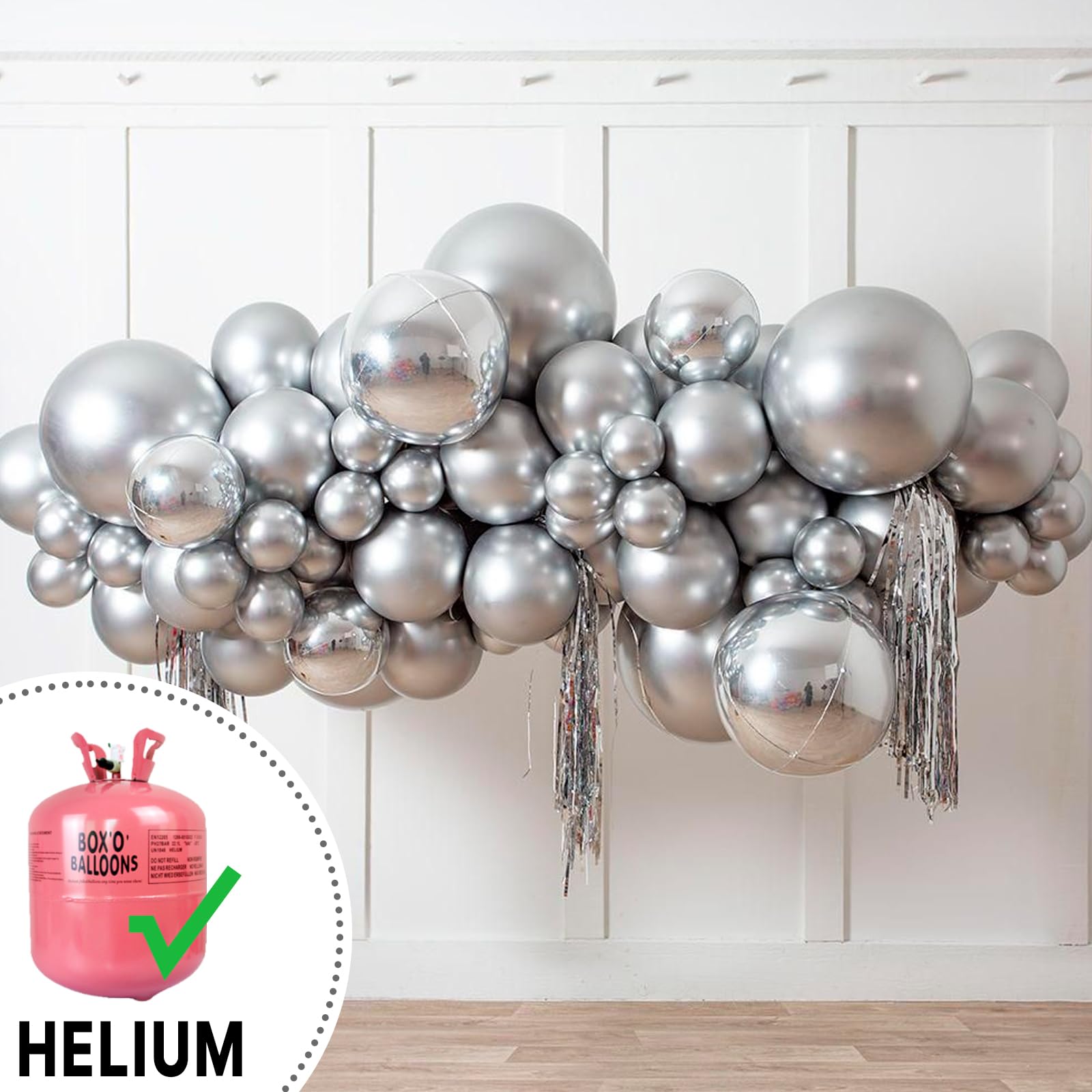 PartyWoo 36-inch silver balloon creates focal points for arches and photo backdrops.