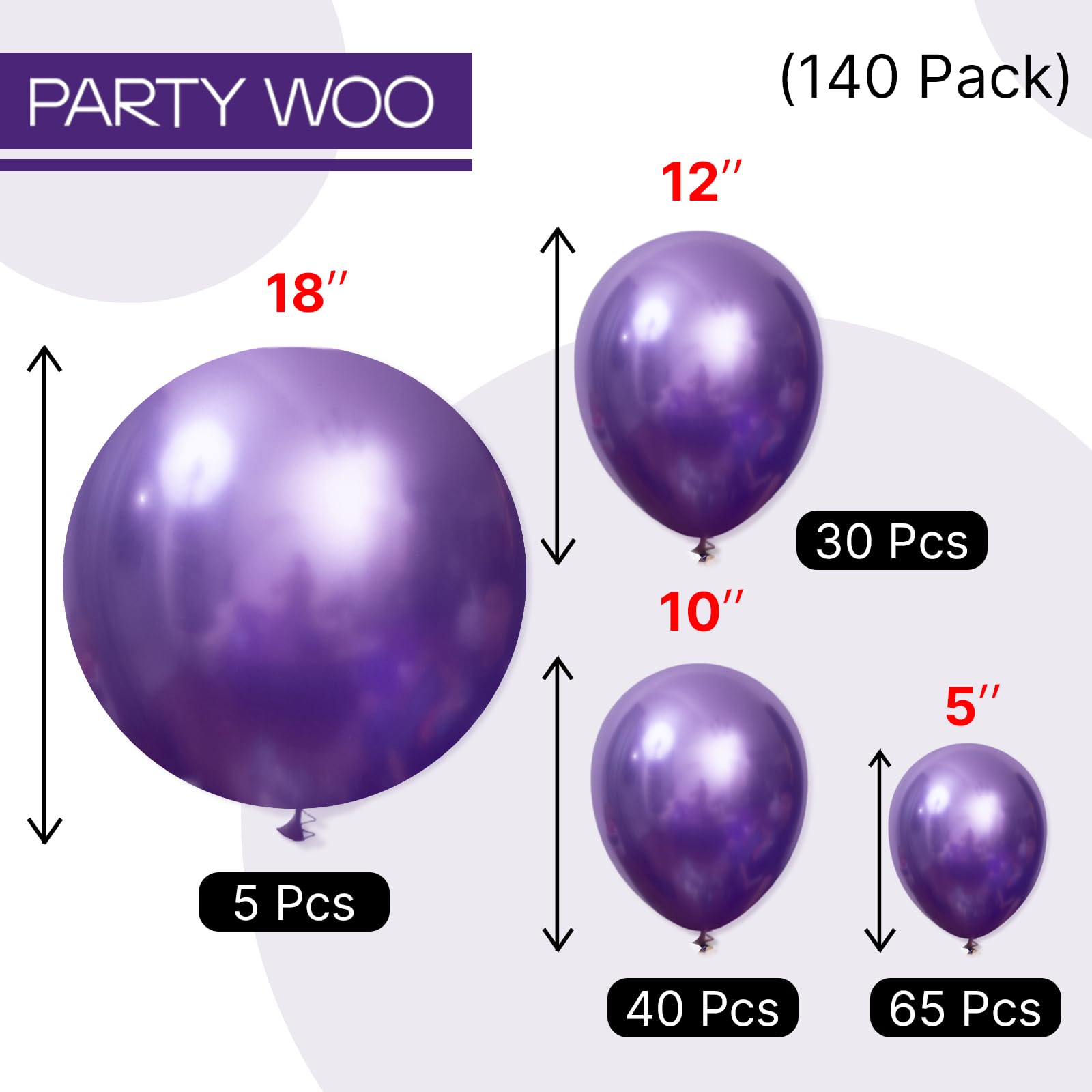 Close-up of PartyWoo purple balloons shows rich metallic sheen.