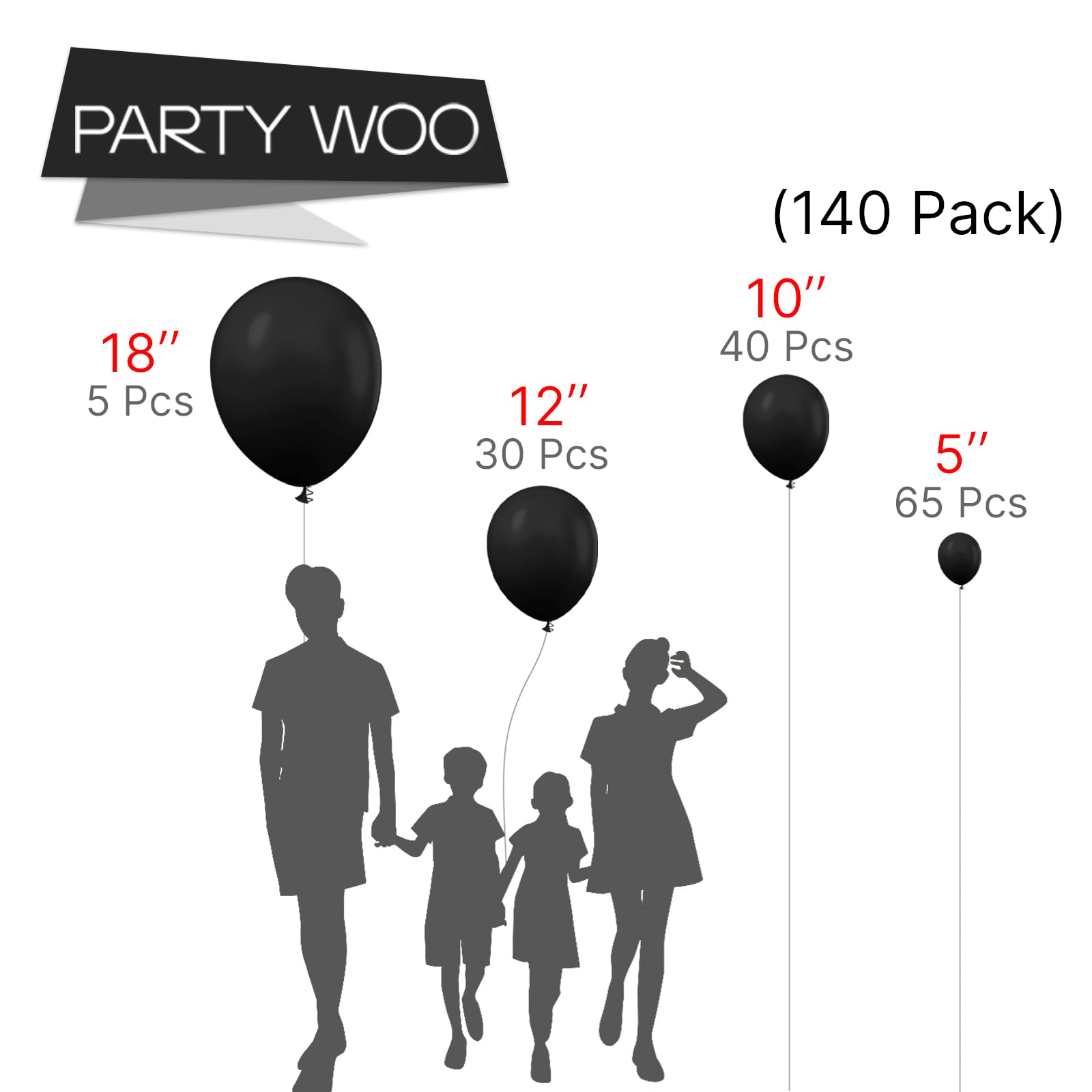 PartyWoo black 12-inch balloons ideal for bold party backdrops.