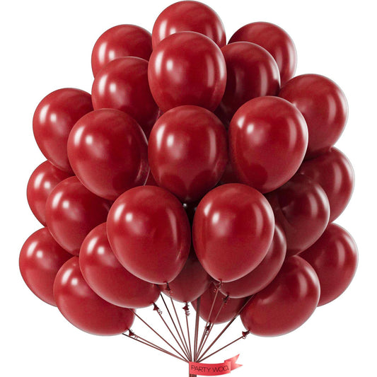 PartyWoo burgundy balloons closeup, vibrant color for festive decor.