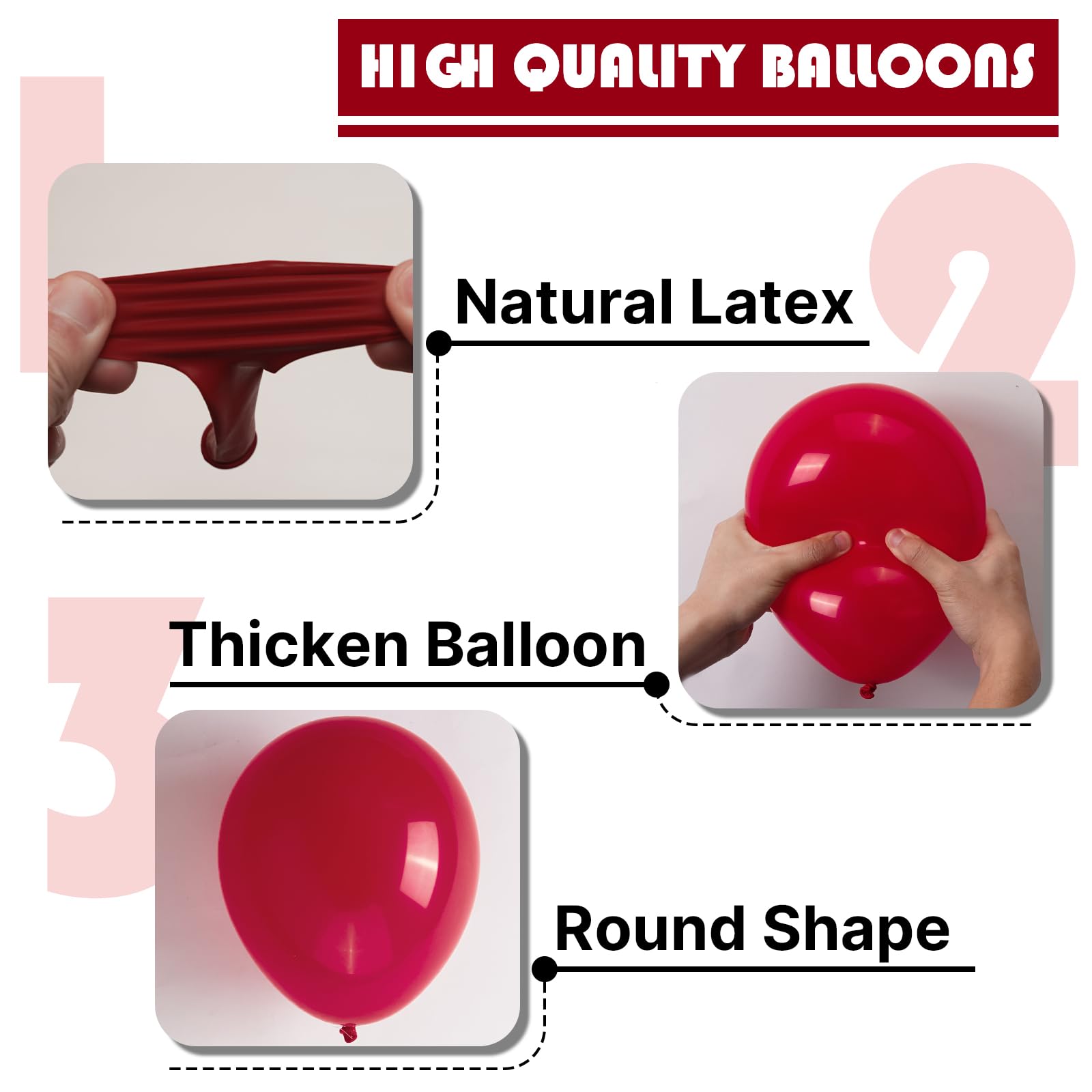 PartyWoo burgundy balloons can be filled with air or helium for display options.